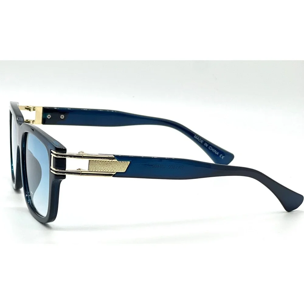 Square Blue Sunglasses Gold Accent Modern Fashion Shades Driving Beach Style New